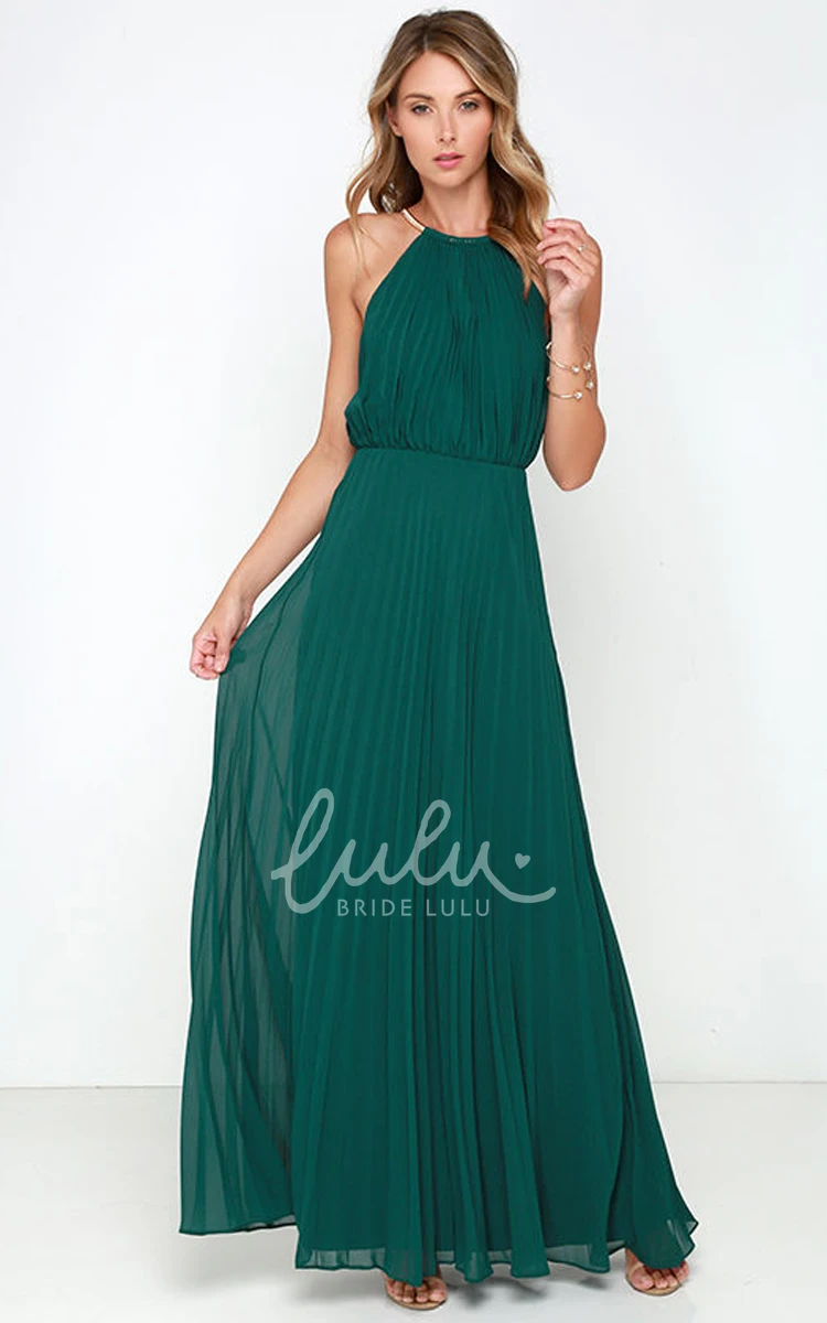Pleated Chiffon Dress Long Sleeveless & Charming