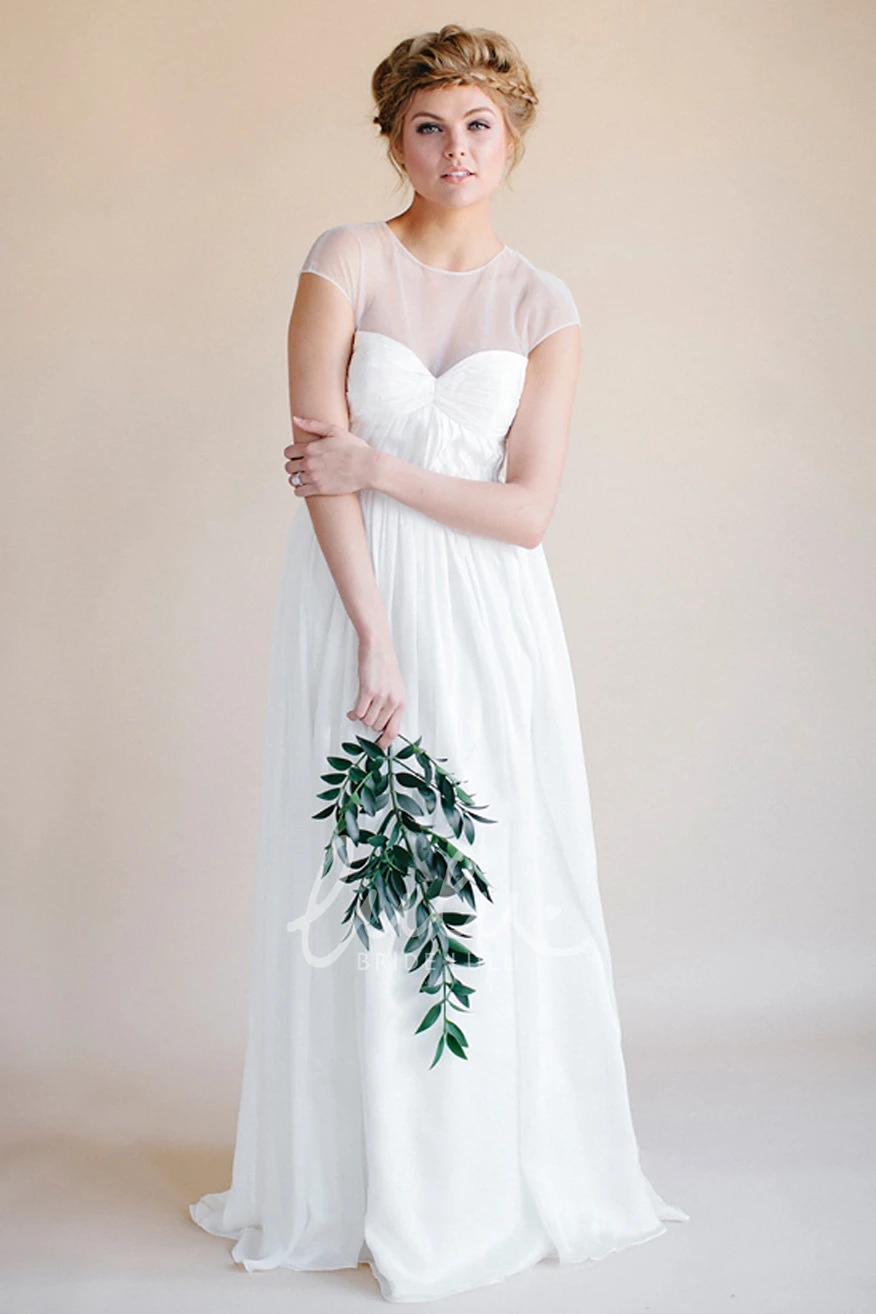 Chiffon Sheath Empire Scoop-Neck Wedding Dress with Keyhole Back