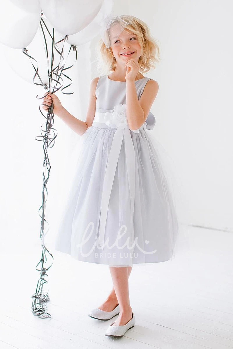 Tiered Tulle & Satin Tea-Length Flower Girl Dress Elegant 2025 Wedding Dress