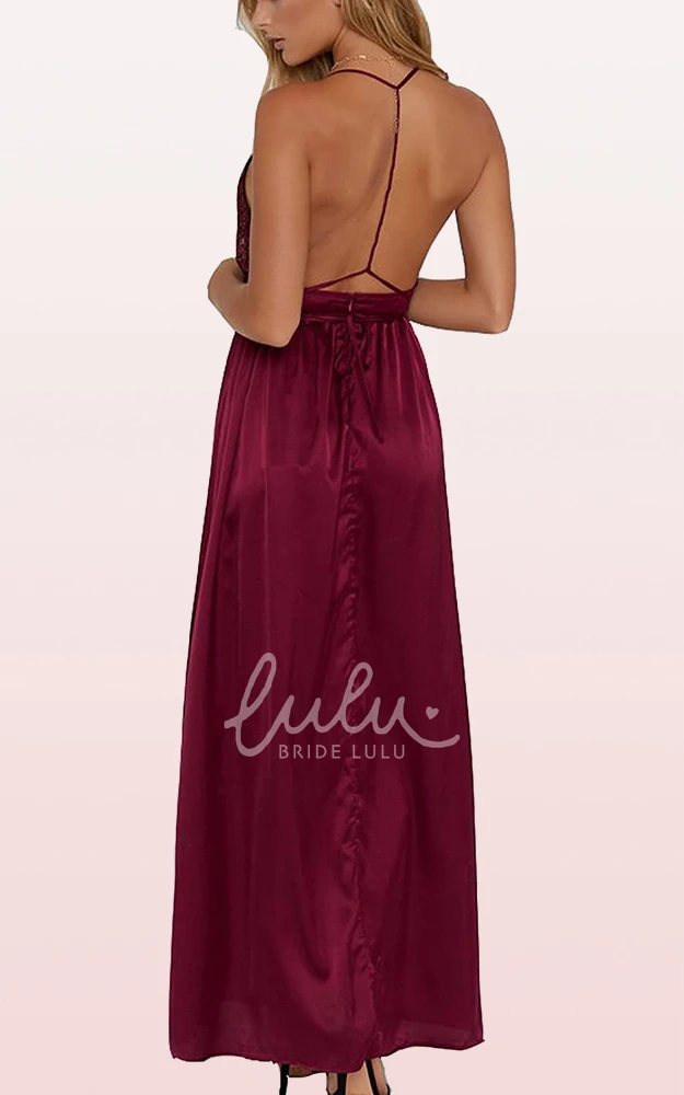 Romantic Satin V-neck A-line Guest Dress with Ruffles and Split Front Formal Dress