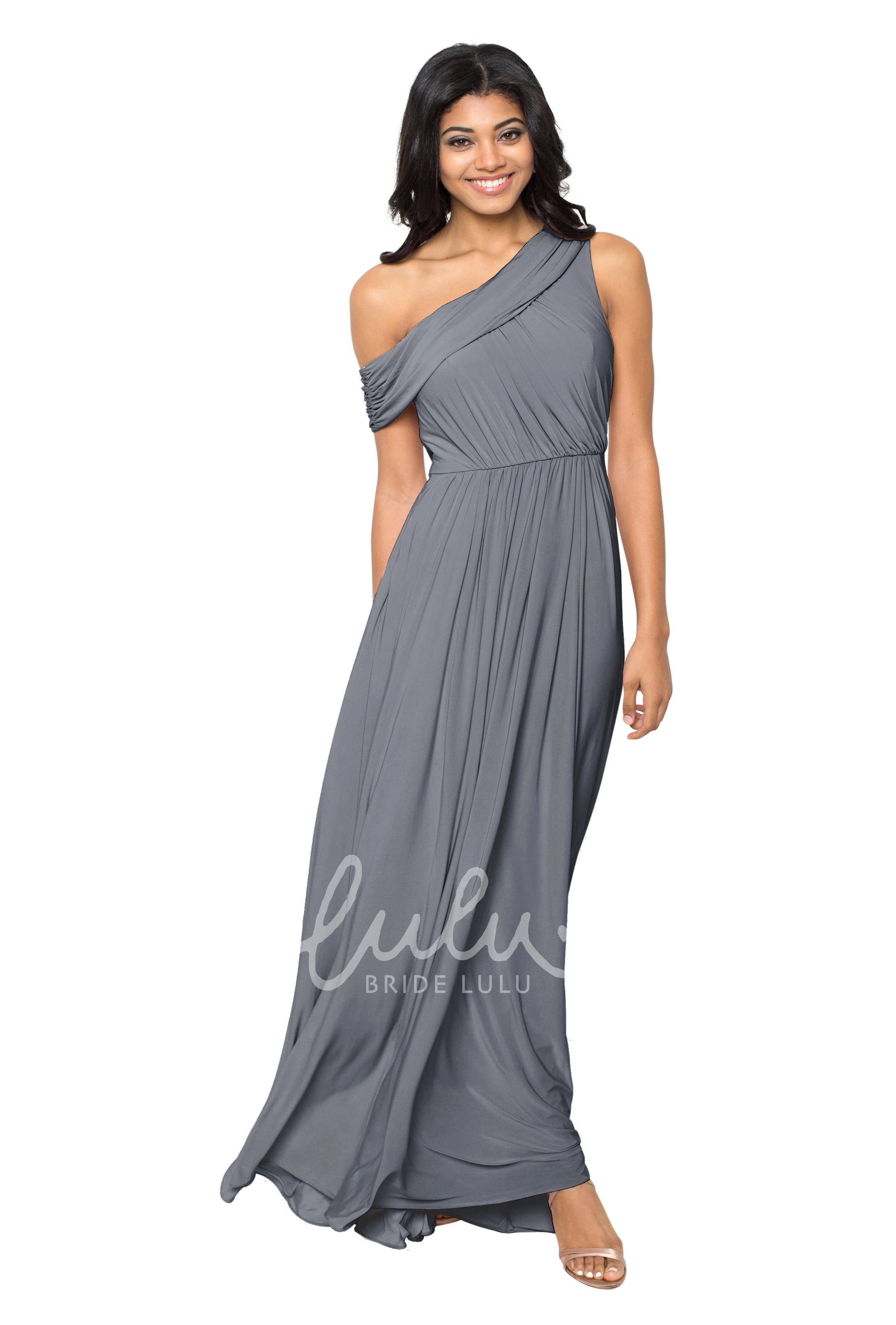 One-Shoulder Ruched Chiffon Convertible Bridesmaid Dress in Muti-Color