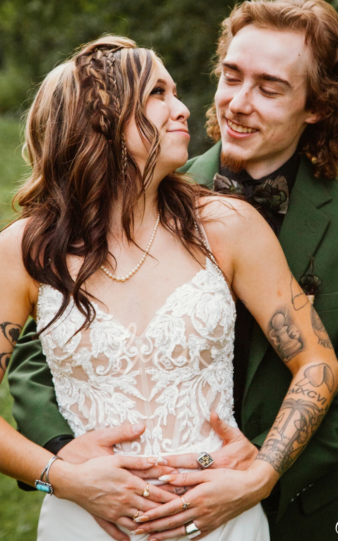 Sexy Sheath Spaghetti Split Front Appliques Lace Satin Garden Bride Warm Wedding Dress