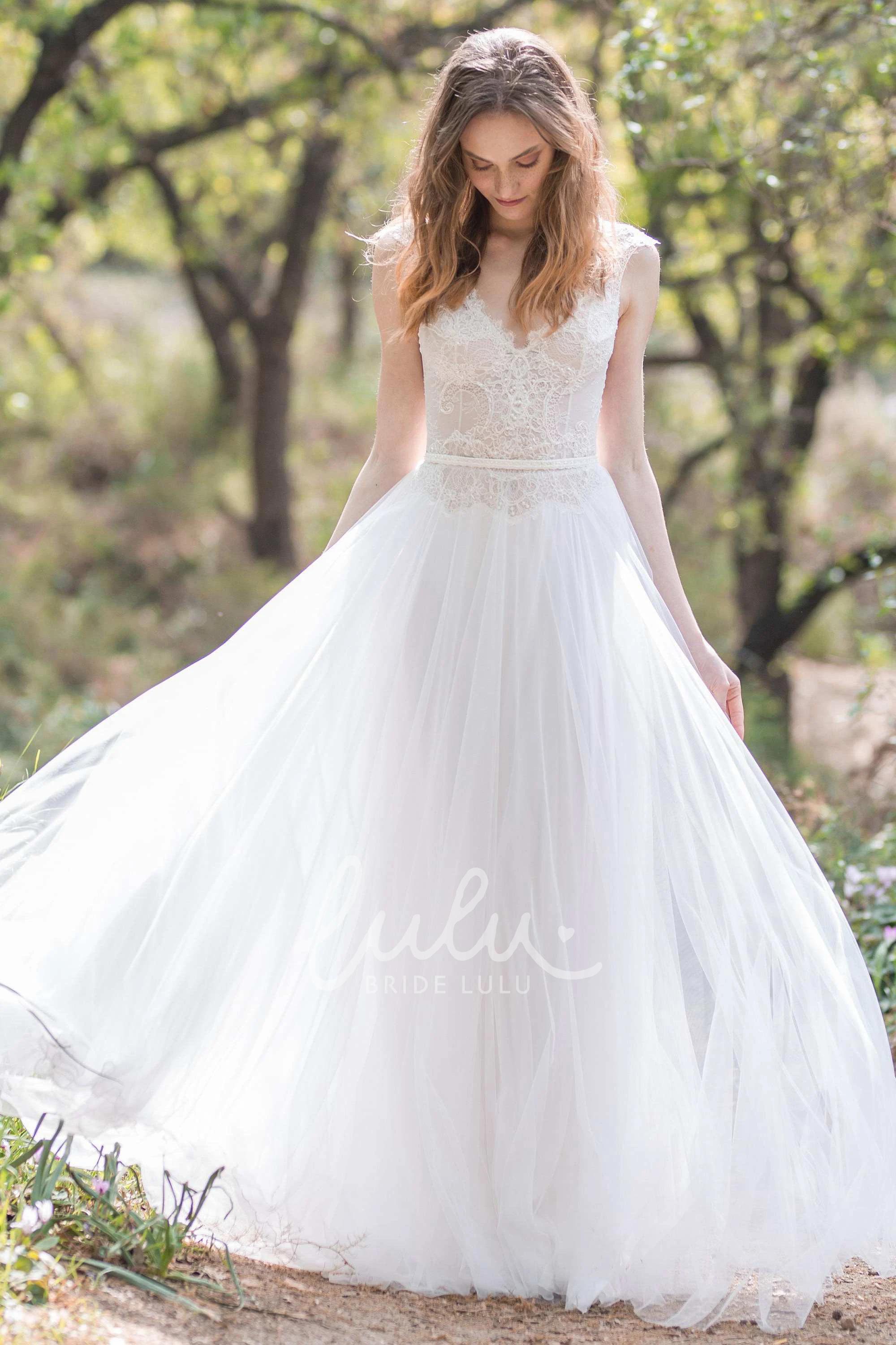 Chiffon Sheath Wedding Dress with Lace Romantic Bridal Gown