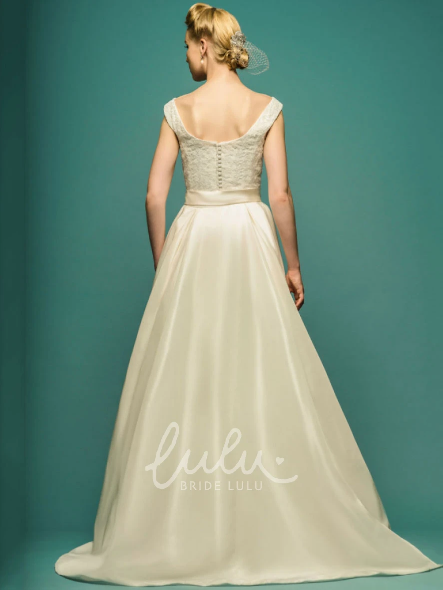 Satin Square-Neck Long Bow Wedding Dress with Appliques
