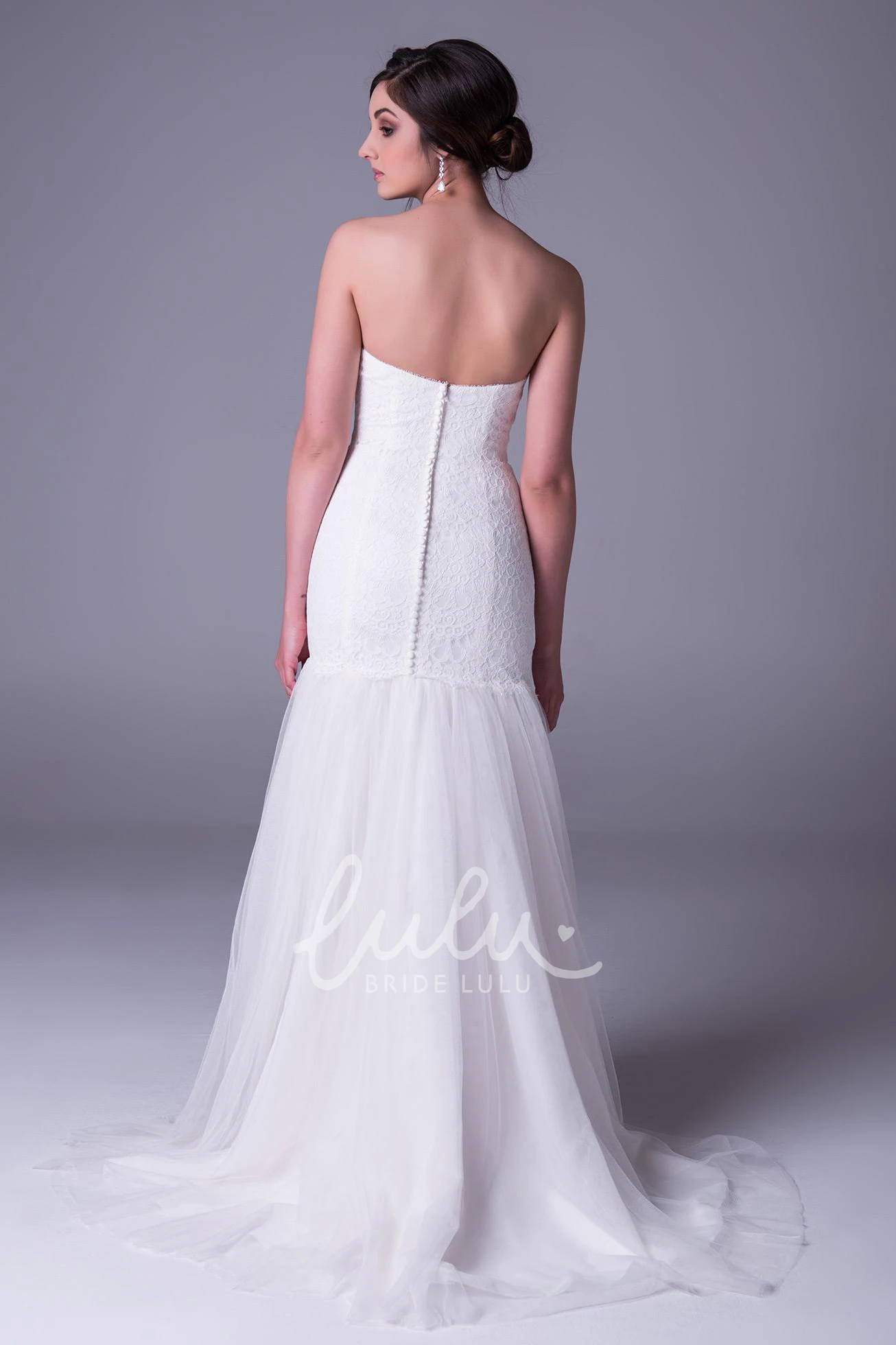 Strapless Jeweled Lace&Tulle Sheath Wedding Dress