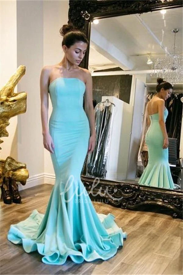 Strapless Satin Mermaid Formal Dress with Sweep Brush Train