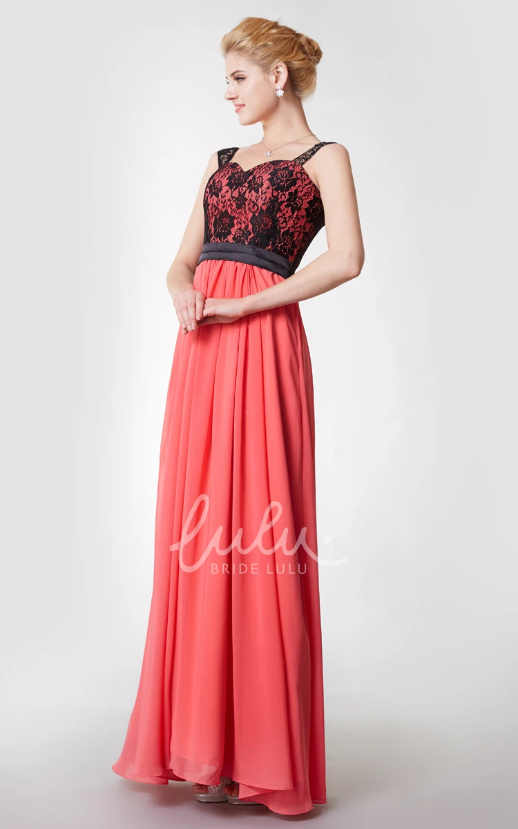 A-line Chiffon Gown with Satin Belt and Lace Straps Modern Bridesmaid Dress