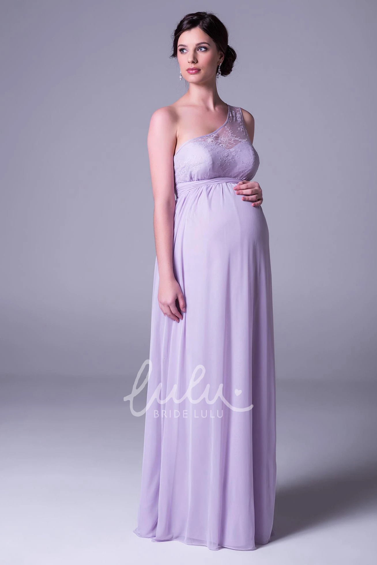 One-Shoulder Chiffon Bridesmaid Dress Empire Lace Detail