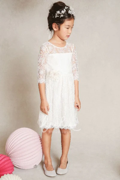 Lace A-Line Half-Sleeve Scoop-Neck Flower Girl Dress Modern Bridesmaid Dress