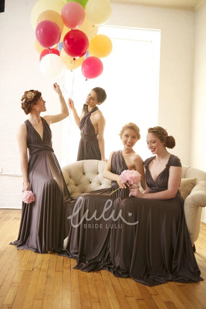 A-Line Chiffon Bridesmaid Dress Floor Length Convertible Sleeveless Formal Dress