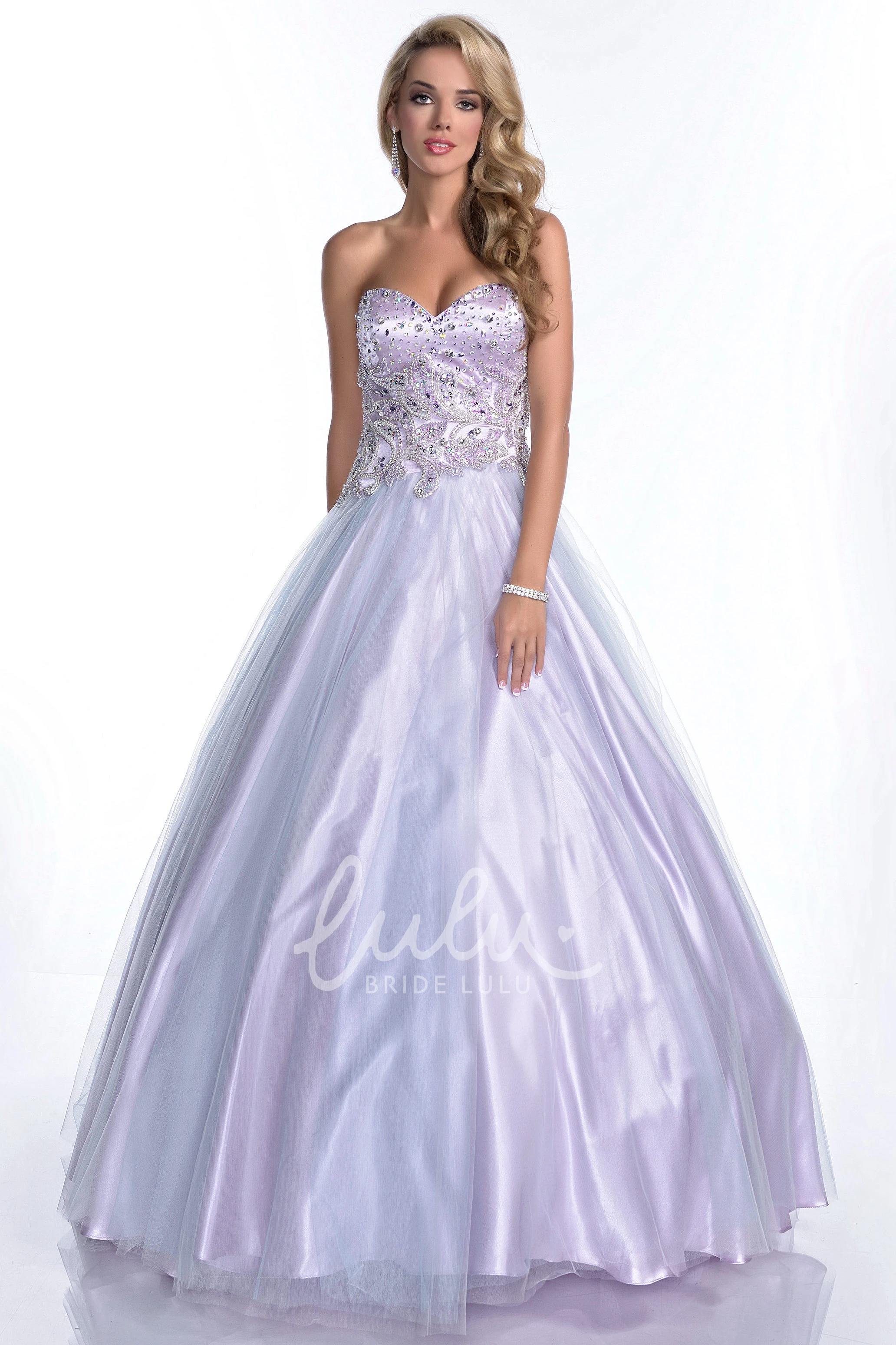 Glimmering Rhinestone Bodice Sweetheart A-Line Prom Dress in Tulle Fabric