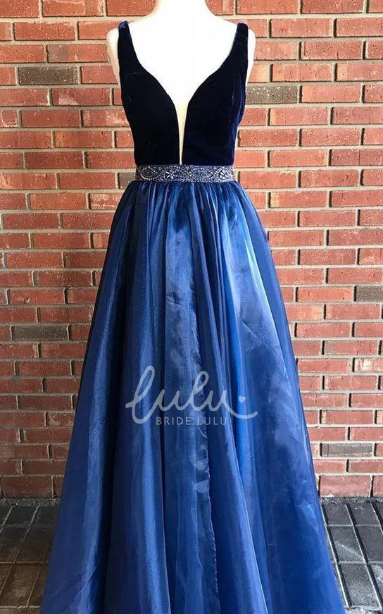 Sleeveless Tulle A-Line V-Neck Evening Dress with Beading Formal Dress
