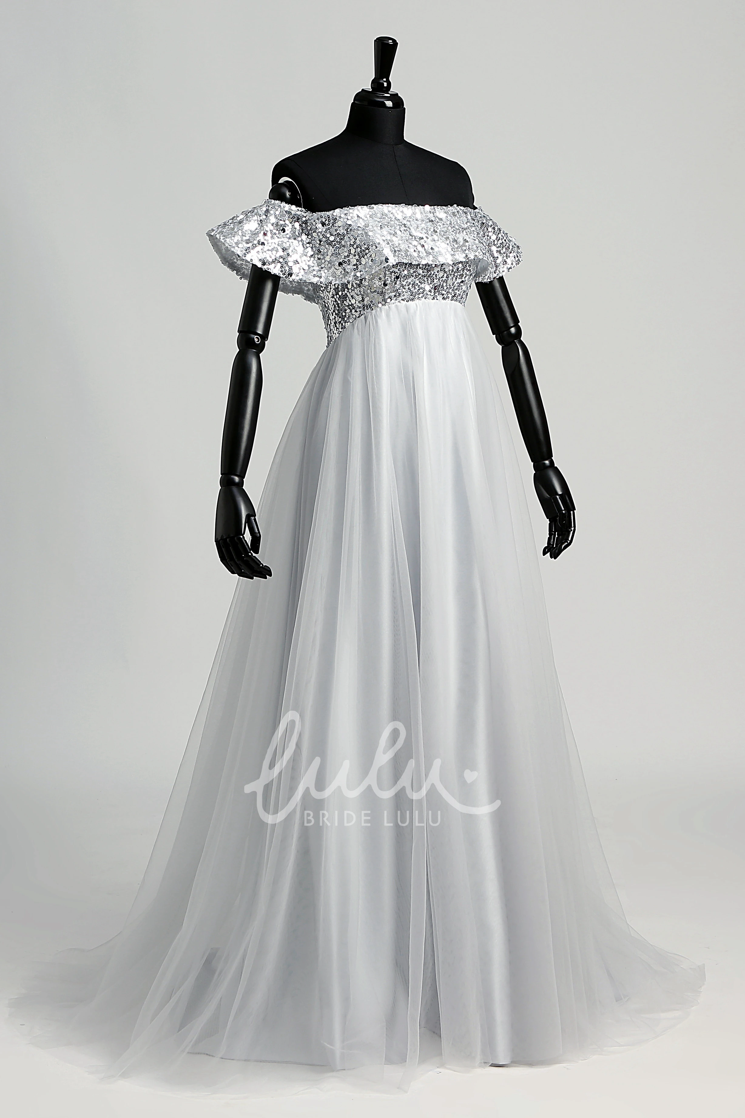 Beaded Tulle A-line Prom Dress with Sweep Train