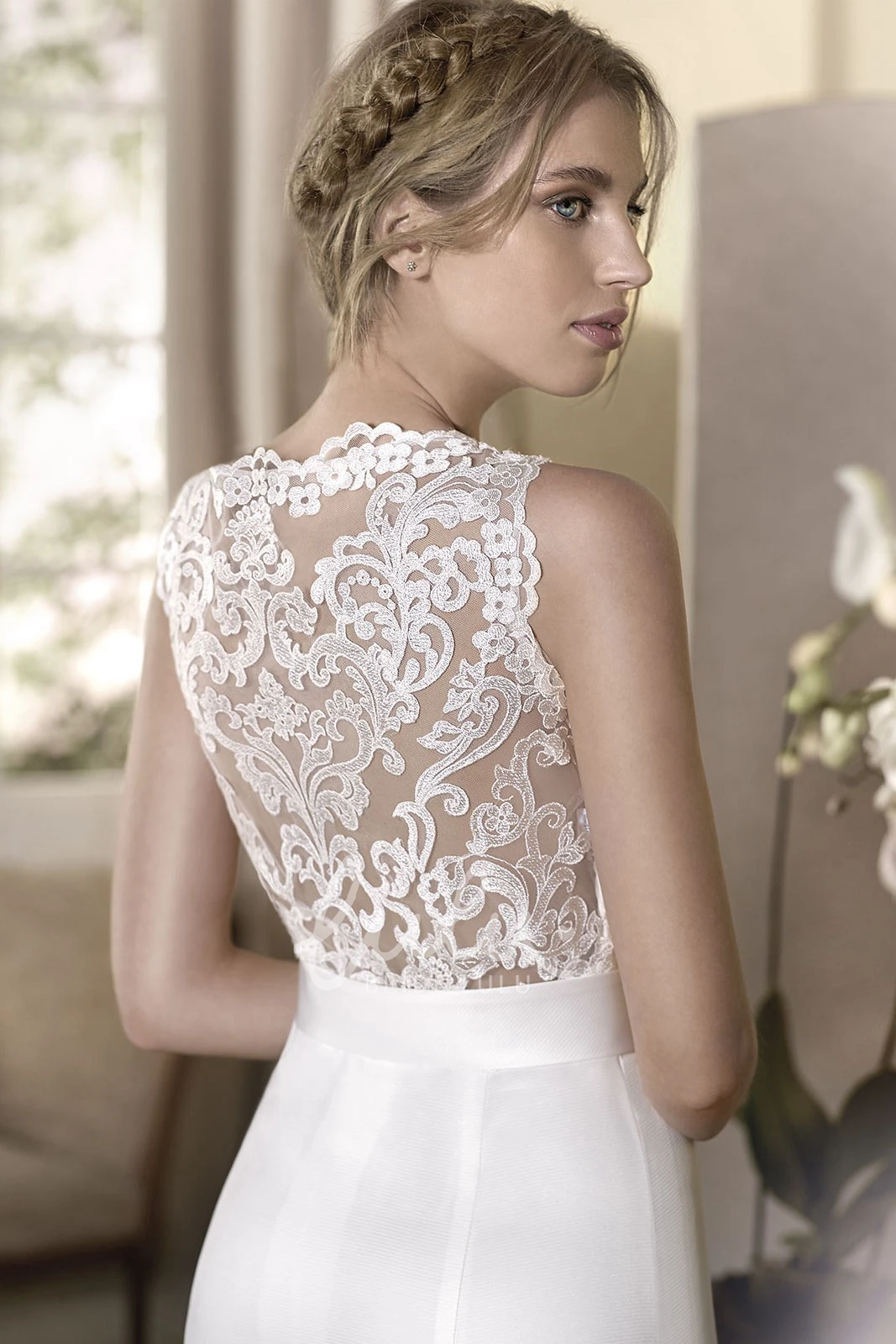 Satin Bateau-Neck Cap-Sleeve Floor-Length Sheath Wedding Dress