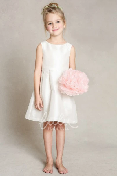 Satin Flower Girl Dress A-Line Sleeveless Scoop Neck Bow