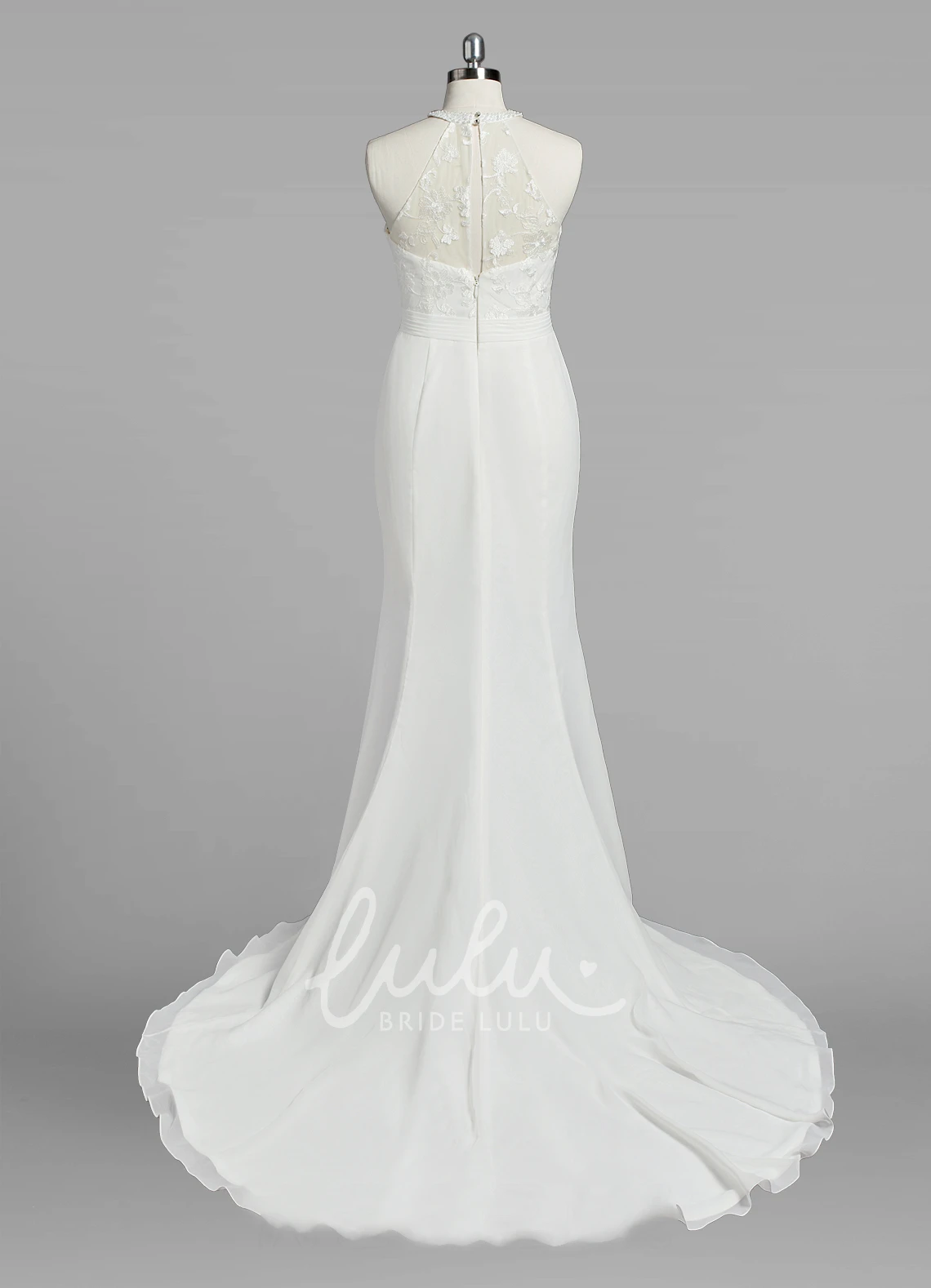 Lace Bodice Mermaid Wedding Dress with Jewel Neckline