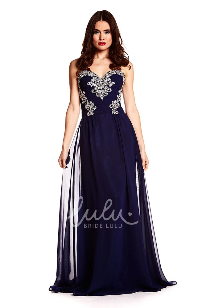 A-Line Beaded Chiffon Prom Dress Sweetheart Maxi Sweep Train Women's Formal