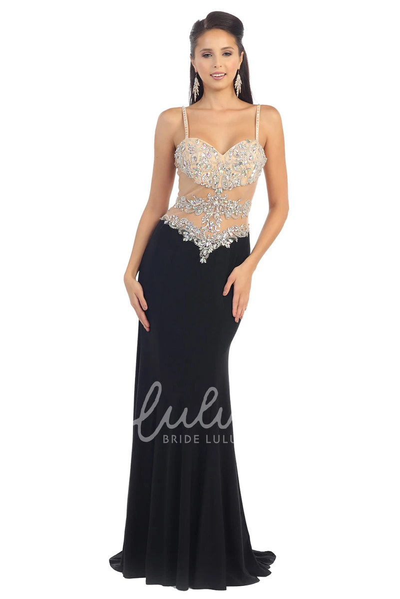 Sheath Illusion Maxi Dress with Beading Formal Dress