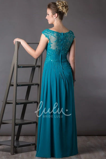 Chiffon A-Line Mother of the Bride Dress with Appliques and Sequins Long Cap Sleeve
