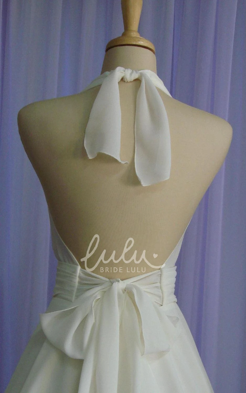 Vintage Halter Neck Chiffon Wedding Dress with Bow Tea-Length Elegant 2025