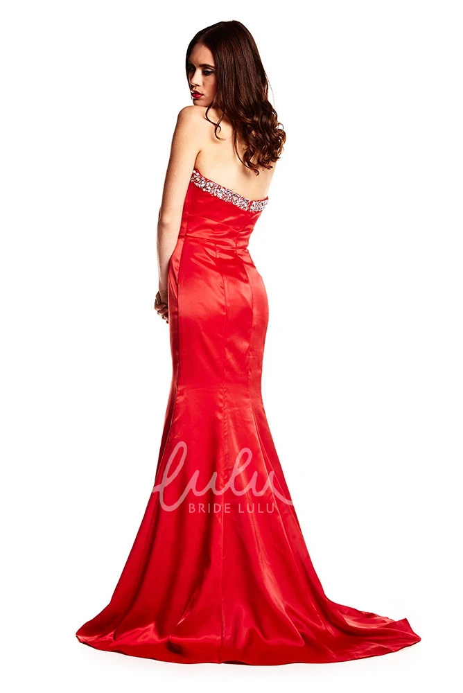 Trumpet Satin Beaded Sweetheart Prom Dress Sleeveless Backless Style Unique