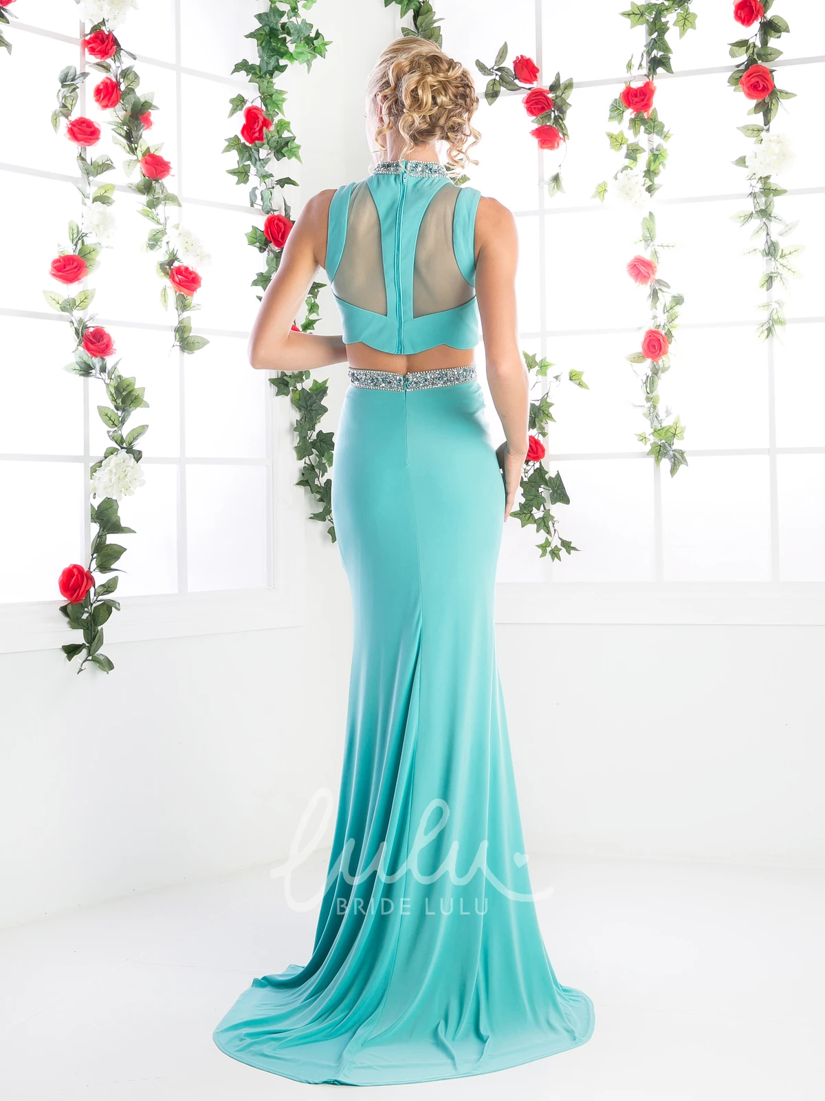 Maxi Sheath Formal Dress with High Neck Sleeveless Jersey and Beading
