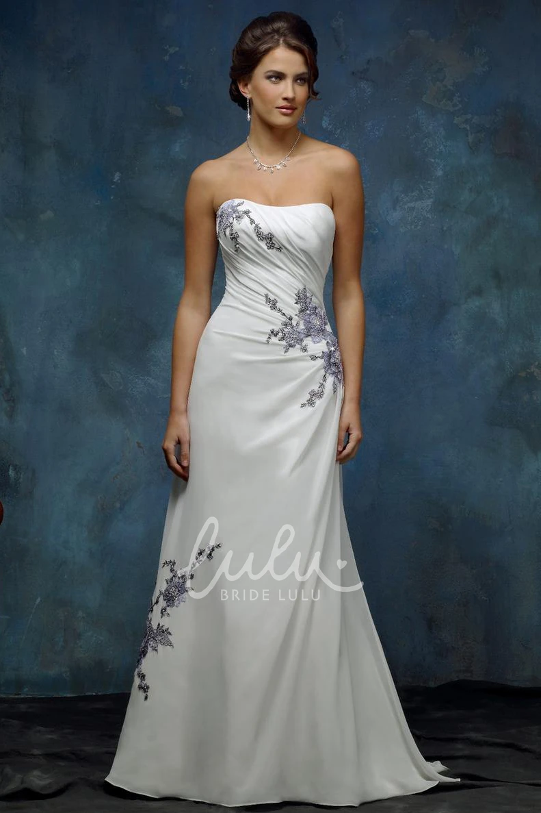 Strapless Chiffon A-Line Wedding Dress with Appliques and Corset Back Modern Wedding Dress