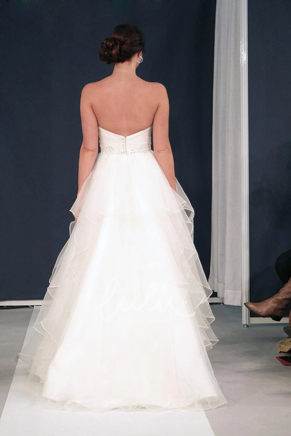 Organza Sweetheart Wedding Dress with Beading Draping and Deep-V Back A-Line Wedding Dress