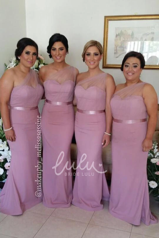 Sweep Train Mermaid Bridesmaid Dress Modern One Shoulder