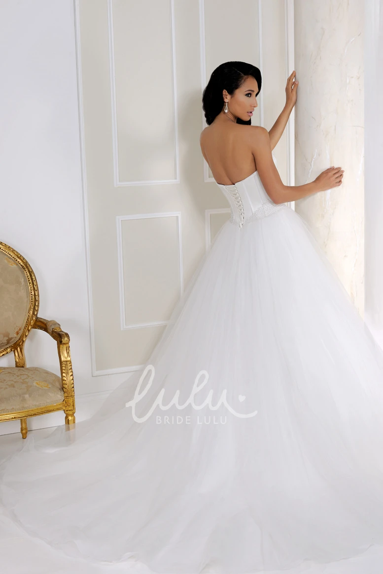 Beaded Satin&Tulle Wedding Dress with Chapel Train Maxi Sweetheart