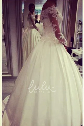 Off-the-Shoulder Wedding Dress with Beadings Appliques Glamorous Long Sleeve