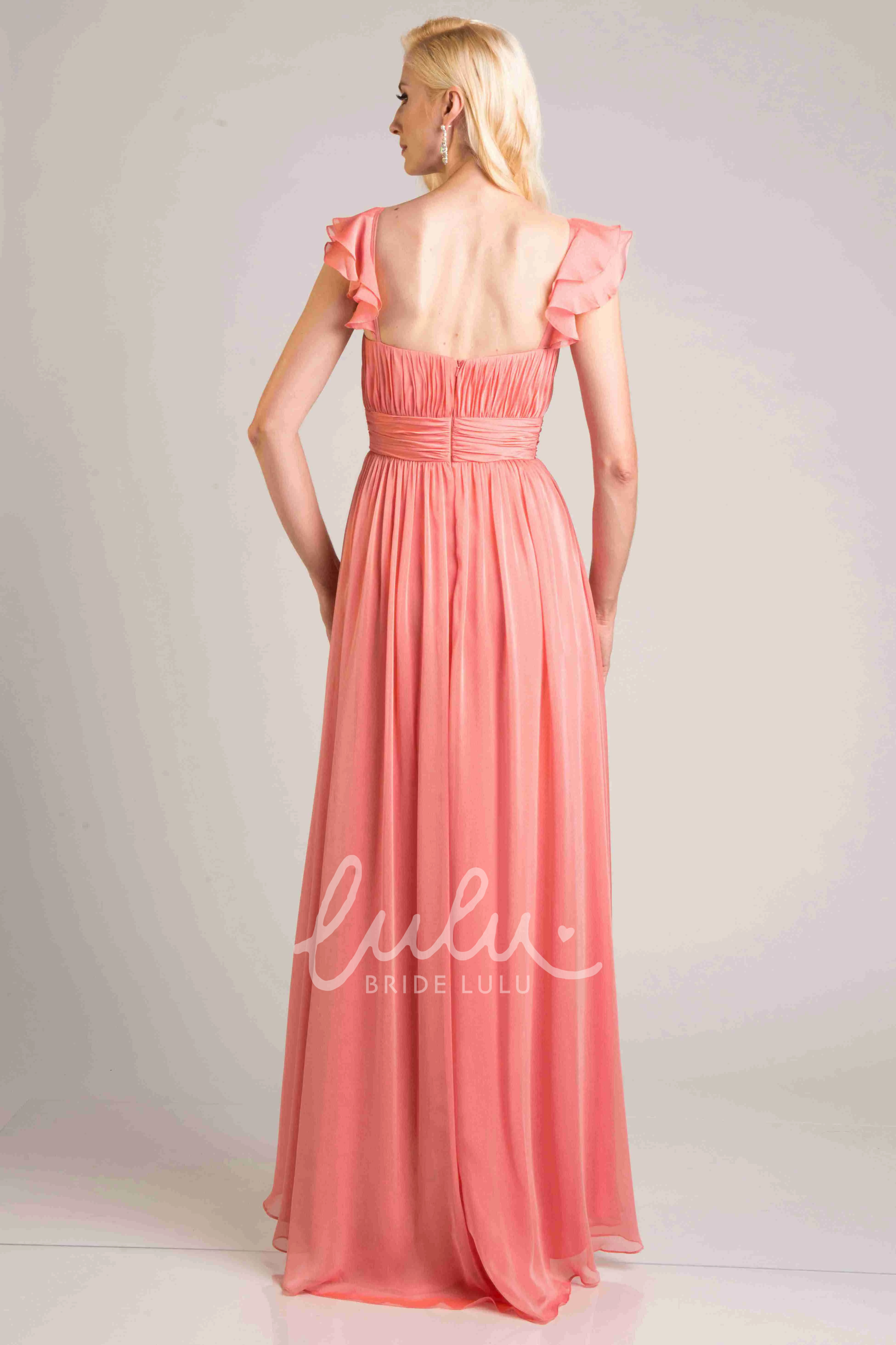 Square Neckline Ruffle A-Line Chiffon Bridesmaid Dress for Bridesmaids