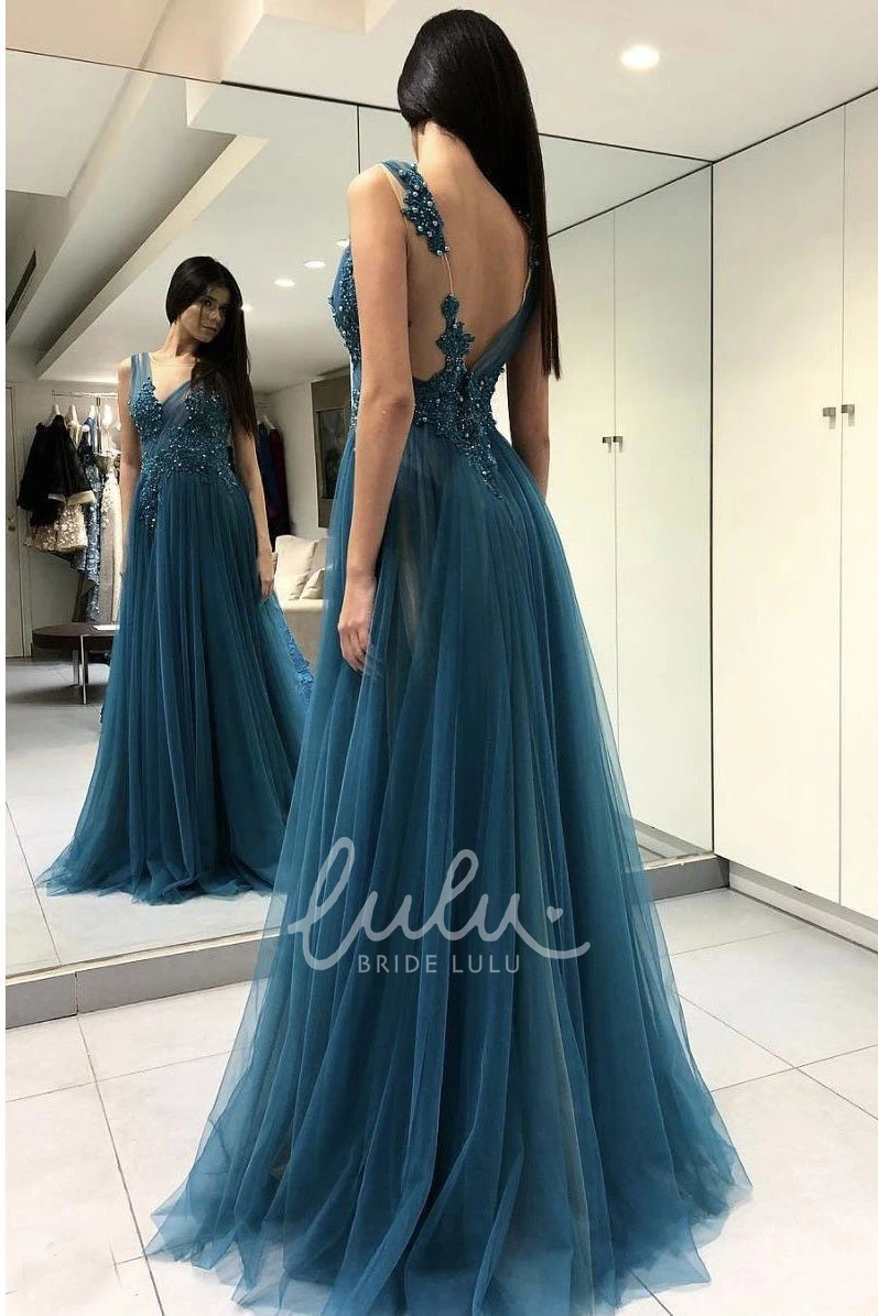 Sexy V-neck Floor-length Dress with Appliques and Beading Formal Dress