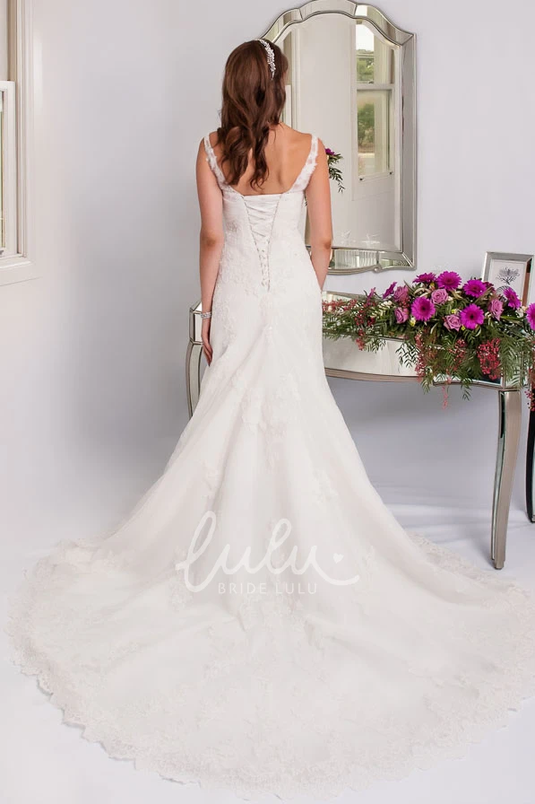 Sleeveless Lace Wedding Dress with Appliques Scoop Neckline and Long Flowy Skirt