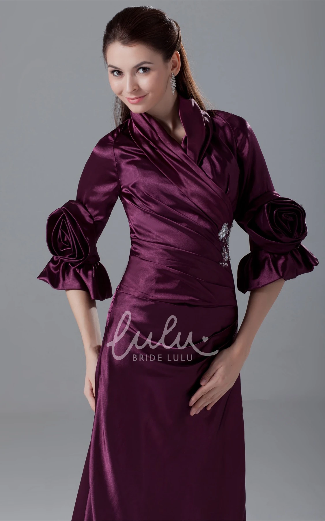 Long-Sleeve Formal Gown with Beading and Flower Modest & Classy