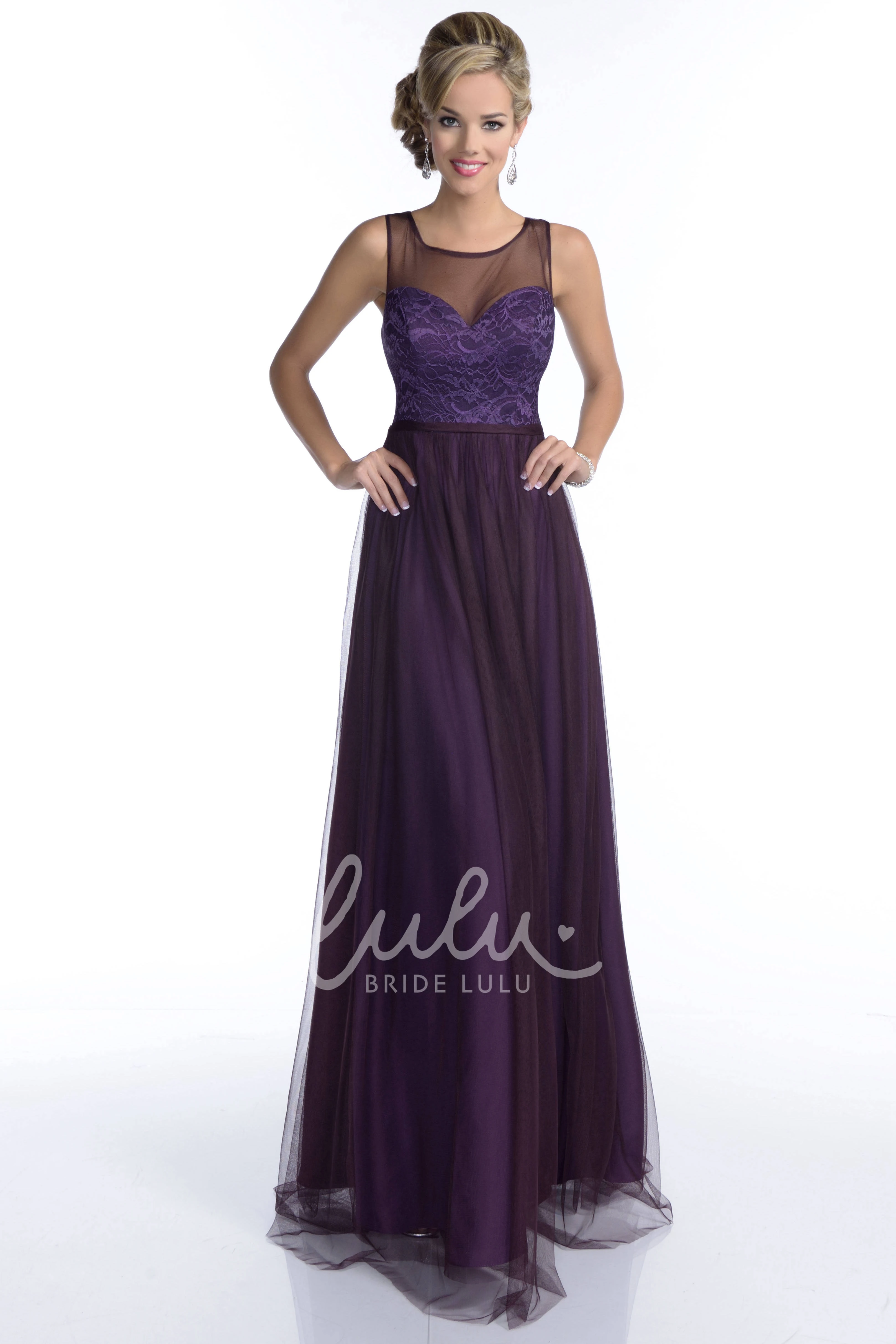 Sleeveless A-Line Tulle Bridesmaid Dress with Illusion Back Square Neckline