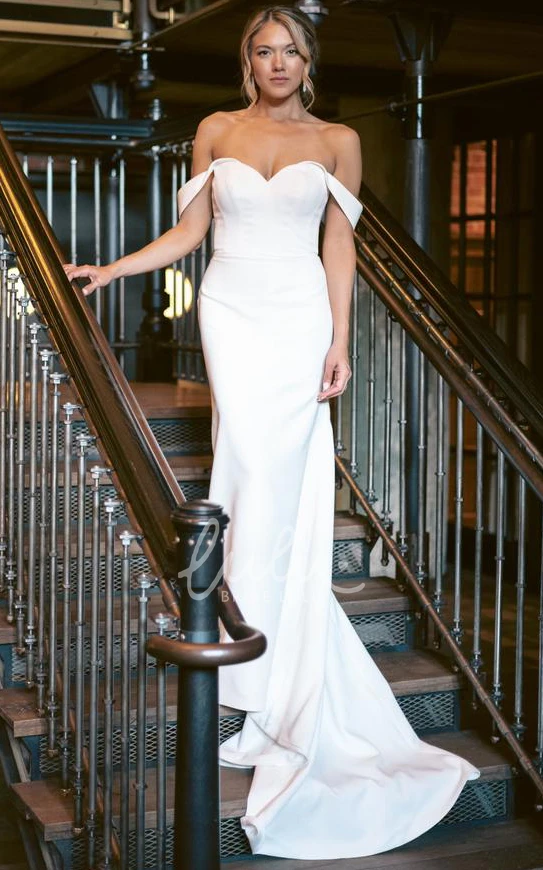 Off-Shoulder Illusion Back Satin Country Wedding Dress
