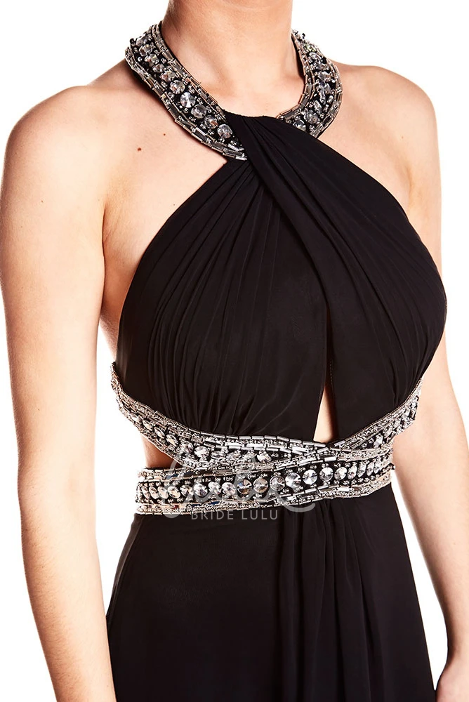 Chiffon Backless Prom Dress Sleeveless Beaded Halter