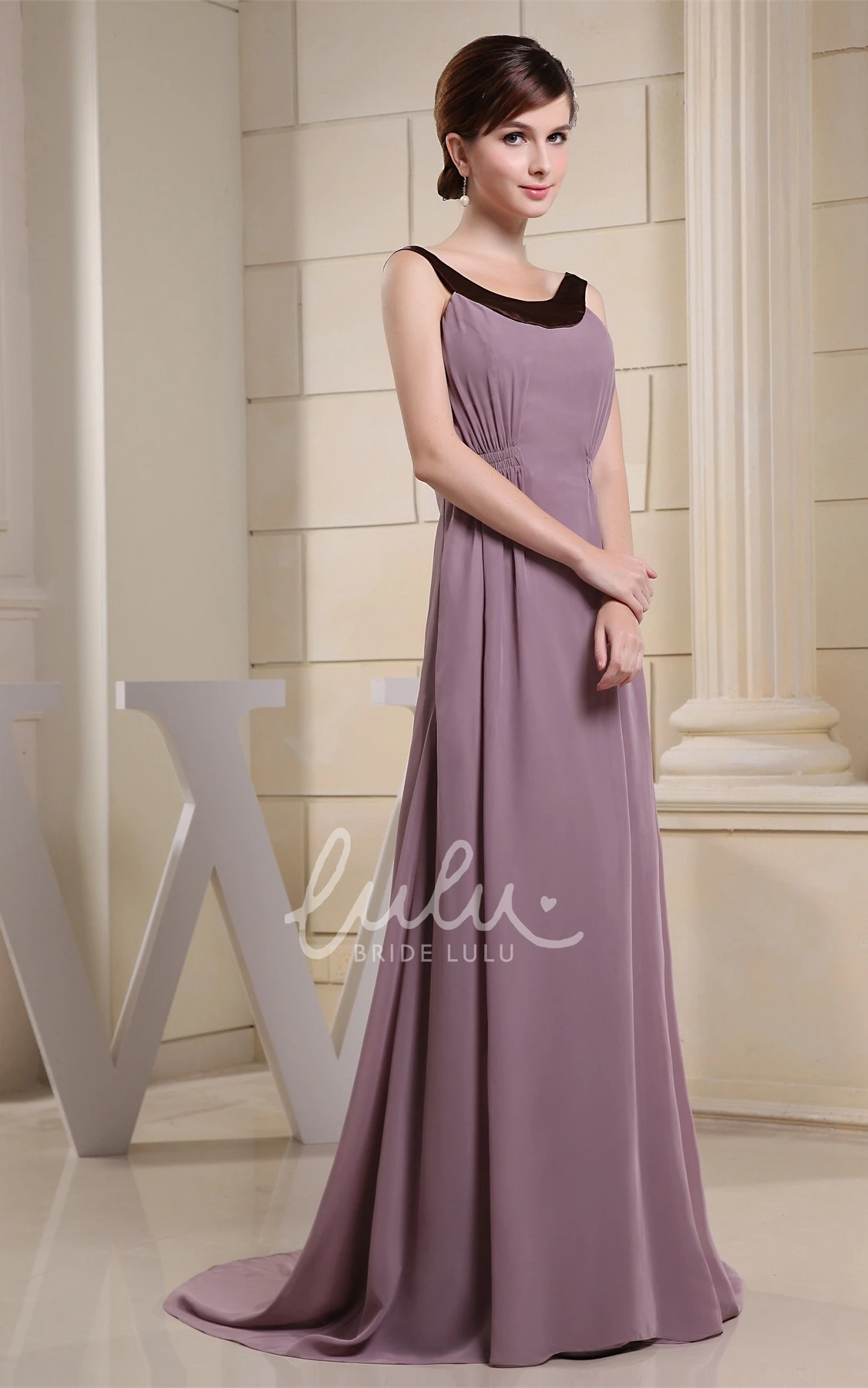 Ruched A-Line Chiffon Formal Dress with Sweep Train