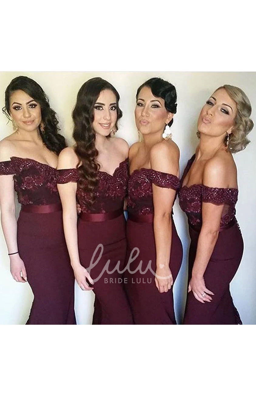 Off-the-shoulder Sleeveless Satin Trumpet Bridesmaid Dress