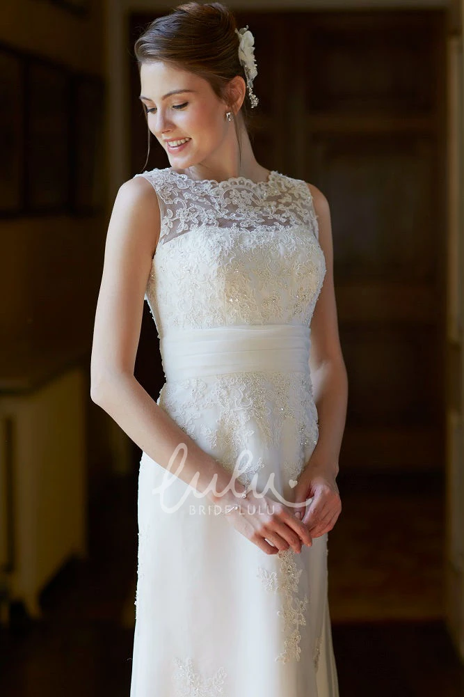 Maxi Lace A-Line Wedding Dress with Bateau Neckline Low-V Back and Sweep Train