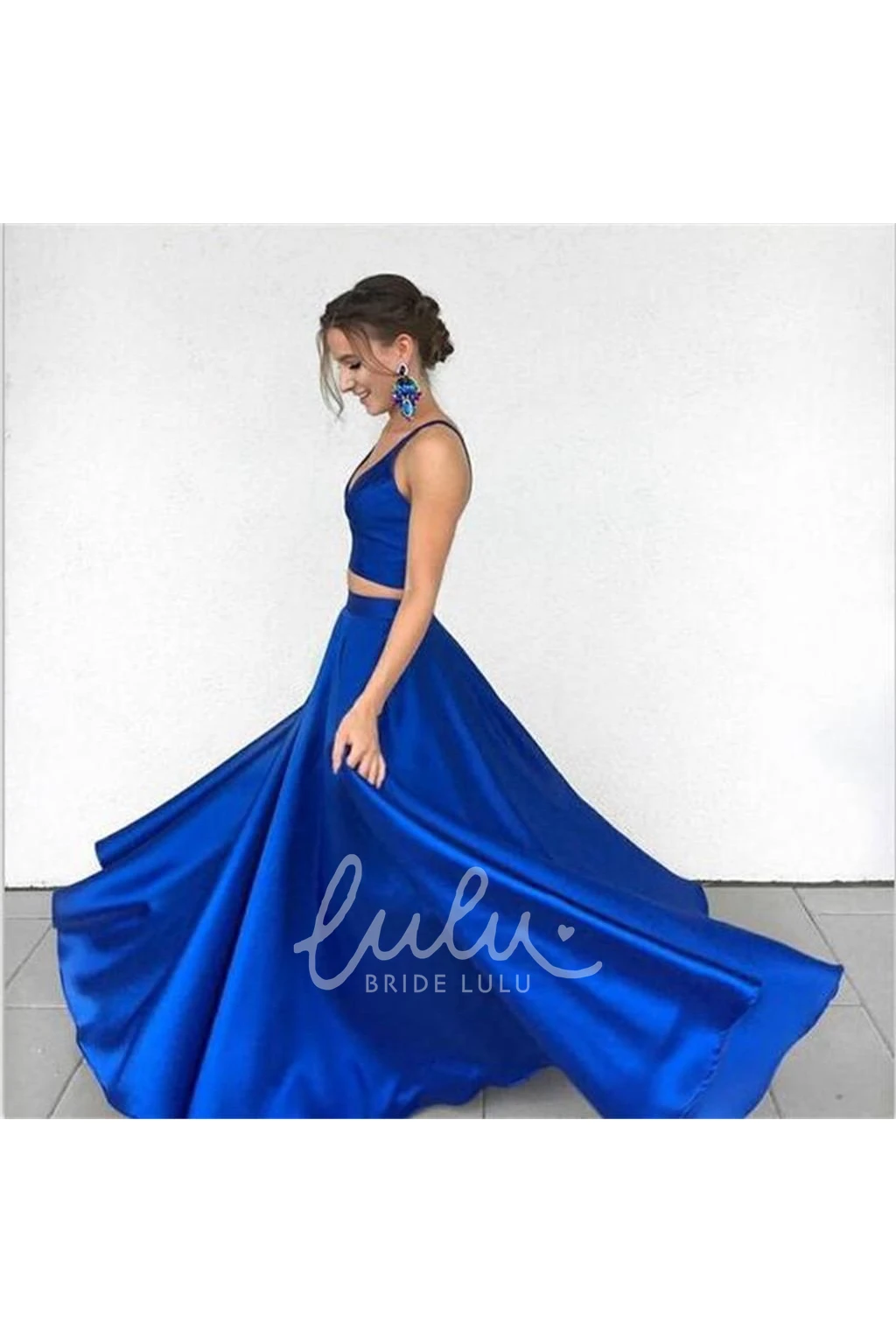 Two Piece Satin A-Line Bridesmaid Dress