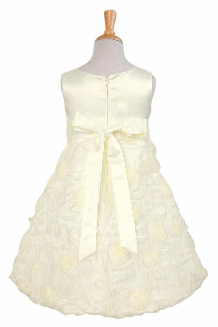 Sleeveless Satin Bowed Tea-Length Flower Girl Dress