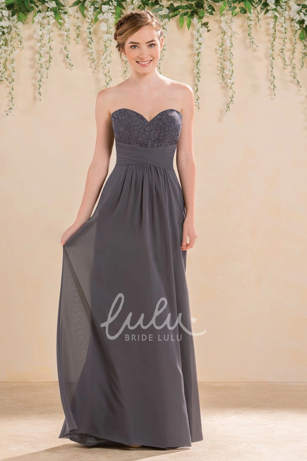 Lace Bodice A-Line Bridesmaid Dress with Ruching Sweetheart