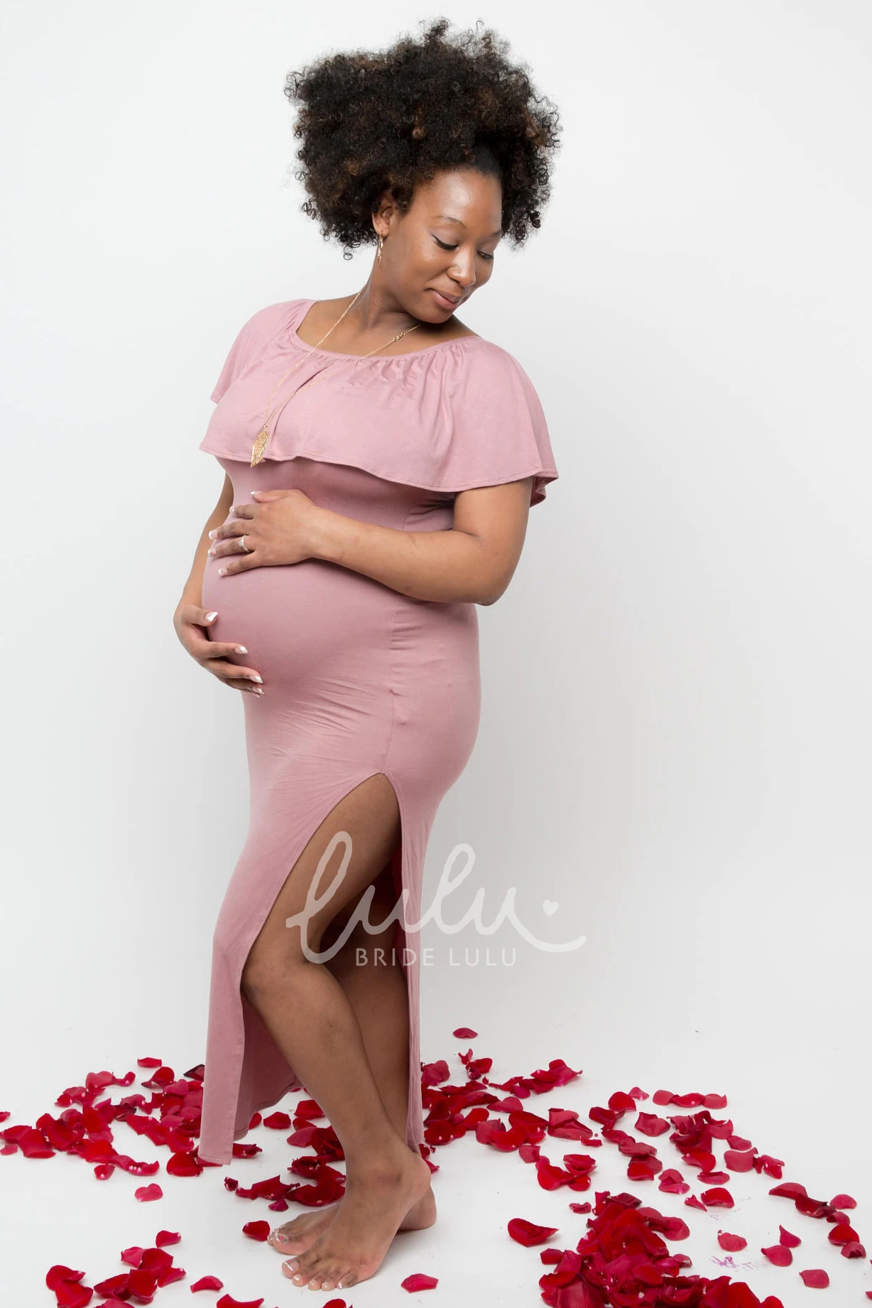 Maternity Sheath Dress with Split Front Bateau Neckline and Short Sleeves