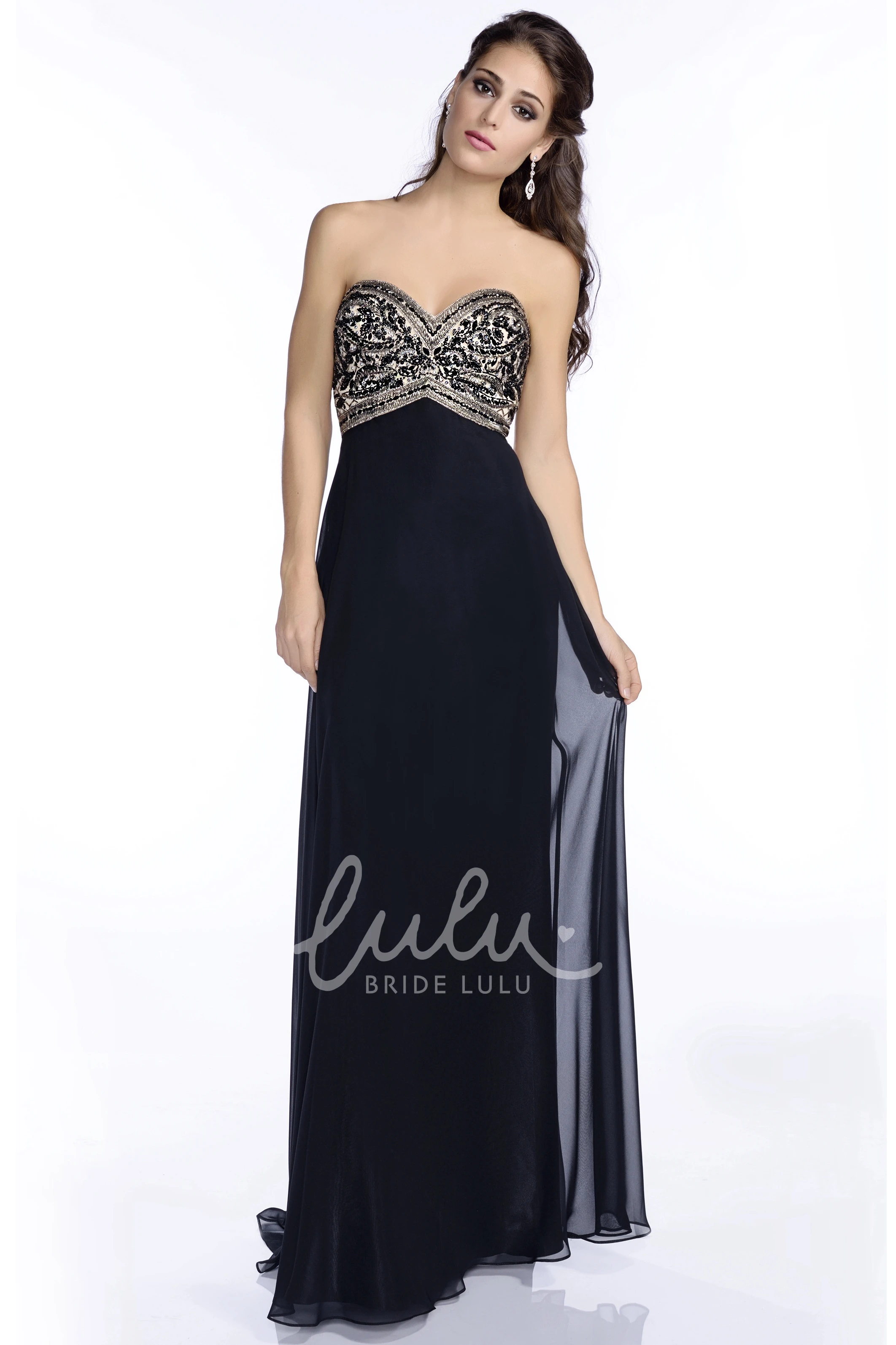 Sweetheart Jeweled Bust Chiffon Prom Dress