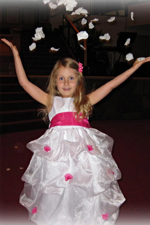 Ruched Organza Flower Girl Dress Tea-Length Spring Wedding Dress