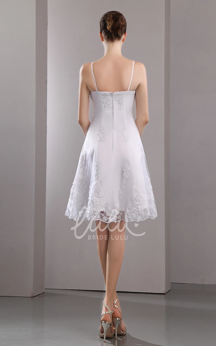 Short Sleeveless Spring Wedding Dress with Embroidery and Spaghetti Straps