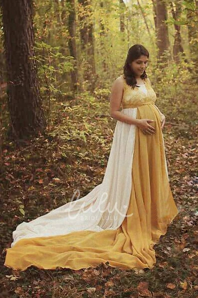 A-Line Maternity Bridesmaid Dress with Court Train and Sleeveless Design