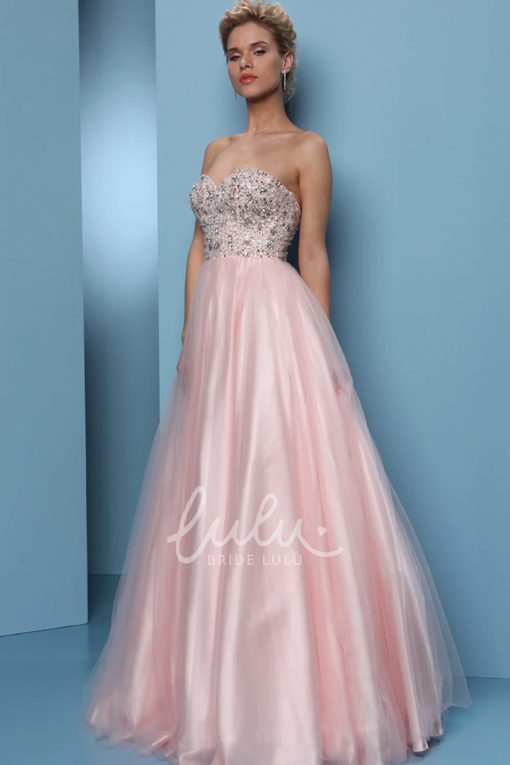Beaded Sweetheart Tulle&Satin Ball Gown Prom Dress Floor-Length